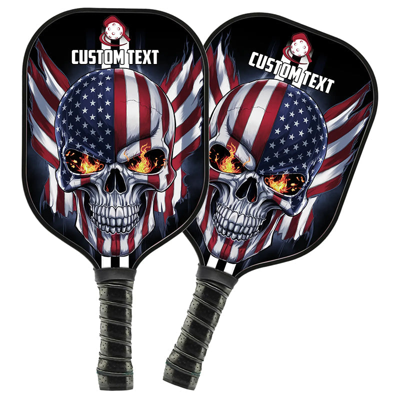 American Flag Skull Custom Us Pickleball Paddle, Patriotic Pickleball Paddle Halloween Pickleball Gifts IPHW7485