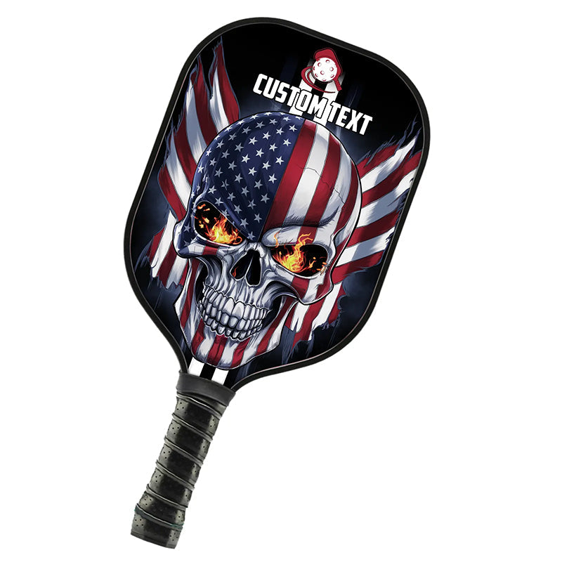 American Flag Skull Custom Us Pickleball Paddle, Patriotic Pickleball Paddle Halloween Pickleball Gifts IPHW7485