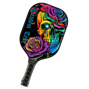 Colorful Skull And Rose Flowers Custom Pickleball Paddle, Halloween Pickleball Gifts Skull Pickleball Paddles IPHW7494