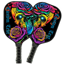 Load image into Gallery viewer, Colorful Skull And Rose Flowers Custom Pickleball Paddle, Halloween Pickleball Gifts Skull Pickleball Paddles IPHW7494