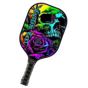 Colorful Skull And Rose Flowers Custom Pickleball Paddle, Halloween Pickleball Gifts Skull Pickleball Paddles IPHW7495