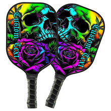 Load image into Gallery viewer, Colorful Skull And Rose Flowers Custom Pickleball Paddle, Halloween Pickleball Gifts Skull Pickleball Paddles IPHW7495