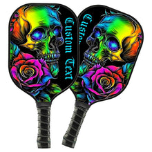 Load image into Gallery viewer, Colorful Skull And Rose Flowers Custom Pickleball Paddle, Halloween Pickleball Gifts Skull Pickleball Paddles IPHW7496