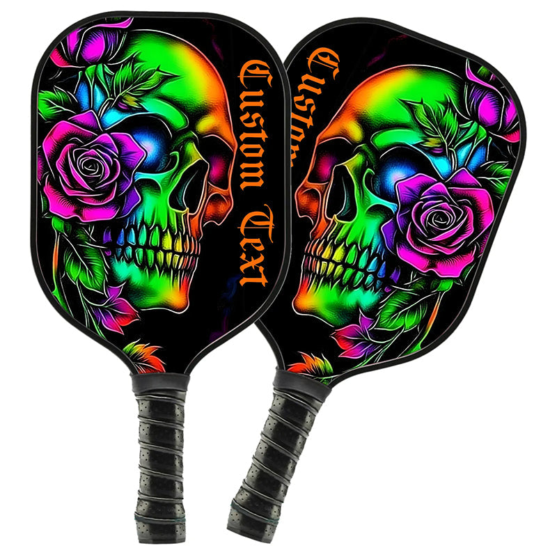 Colorful Skull And Rose Flowers Custom Pickleball Paddle, Halloween Pickleball Gifts Skull Pickleball Paddles IPHW7497