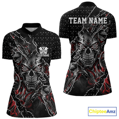 Custom Black And Red Skull Dart Women Quarter-Zip Shirt, Halloween Dart Jersey IPHW12626