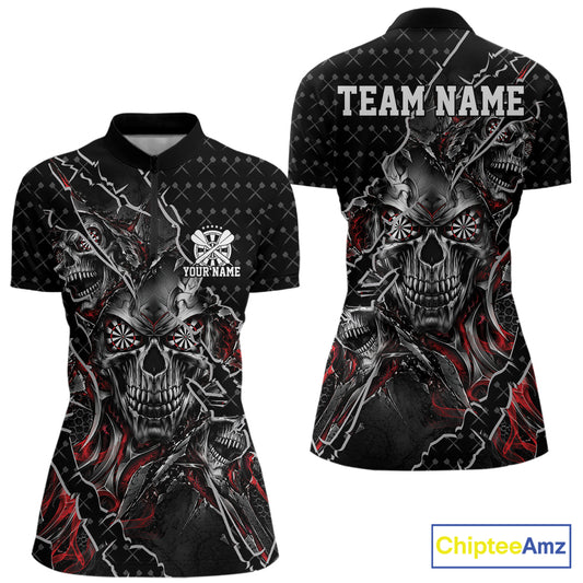 Custom Black And Red Skull Dart Women Quarter-Zip Shirt, Halloween Dart Jersey IPHW12626