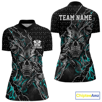 Custom Black And Turquoise Skull Dart Women Quarter-Zip Shirt, Halloween Dart Jersey IPHW12627