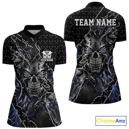 Custom Black And Blue Skull Dart Women Quarter-Zip Shirt, Halloween Dart Jersey IPHW12628