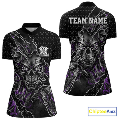 Custom Black And Purple Skull Dart Women Quarter-Zip Shirt, Halloween Dart Jersey IPHW12629