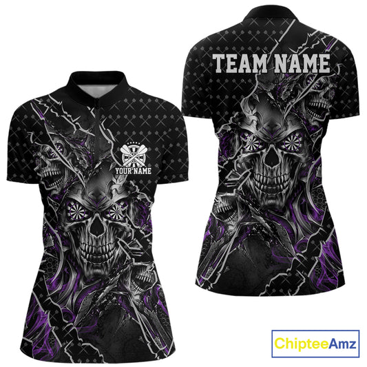 Custom Black And Purple Skull Dart Women Quarter-Zip Shirt, Halloween Dart Jersey IPHW12629