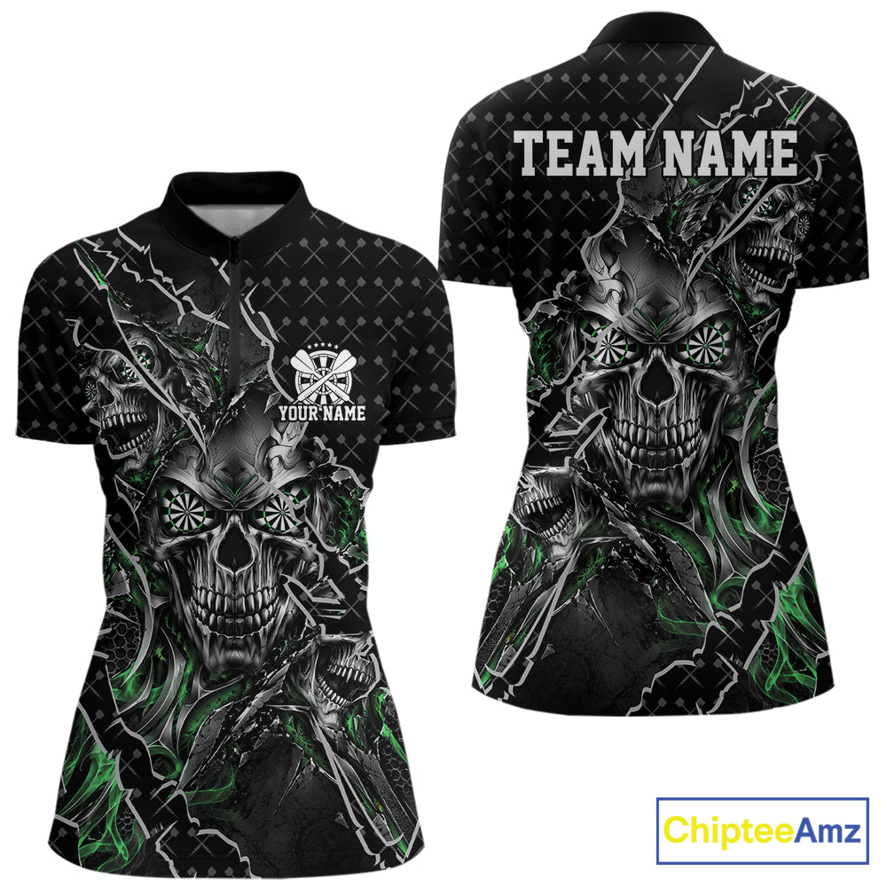 Custom Black And Green Skull Dart Women Quarter-Zip Shirt, Halloween Dart Jersey IPHW12630