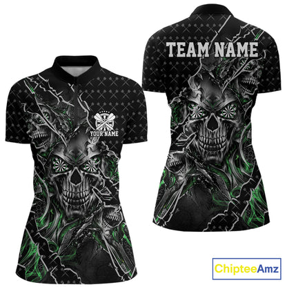 Custom Black And Green Skull Dart Women Quarter-Zip Shirt, Halloween Dart Jersey IPHW12630