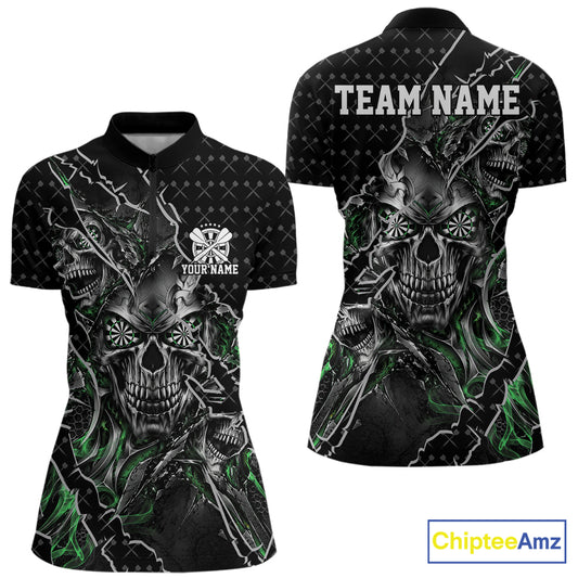 Custom Black And Green Skull Dart Women Quarter-Zip Shirt, Halloween Dart Jersey IPHW12630