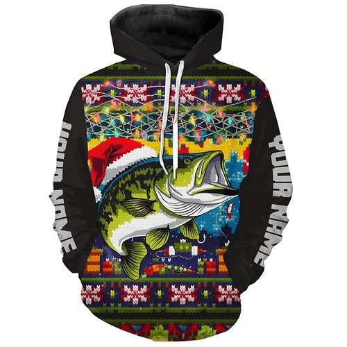 Custom Christmas Ugly Sweater Pattern Largemouth Bass Fishing Shirts, Christmas Fishing Gifts IPHW7969