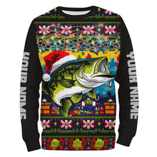 Load image into Gallery viewer, Custom Christmas Ugly Sweater Pattern Largemouth Bass Fishing Shirts, Christmas Fishing Gifts IPHW7969