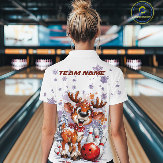 Custom Cute Funny Reindeer Christmas Bowling Women Quarter-Zip Shirt, Xmas Bowling Shirt IPHW10112