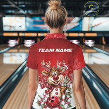 Load image into Gallery viewer, Custom Cute Funny Reindeer Christmas Bowling Women Polo Shirts, Xmas Team Bowling Outfit IPHW10115