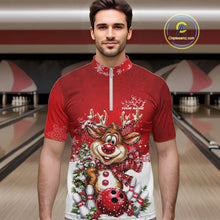 Load image into Gallery viewer, Custom Cute Funny Reindeer Christmas Bowling Men Quarter-Zip Shirts, Xmas Team Bowling Outfit IPHW10115