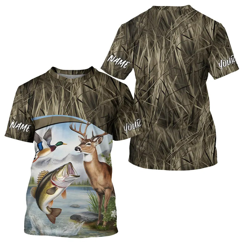 Largemouth Bass Fish Fishing, Deer And Duck Hunting Custom T-Shirts IPHW8153