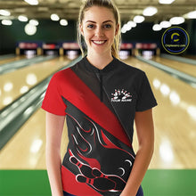 Load image into Gallery viewer, Custom Black And Red Flame Bowling Women Quarter-Zip Shirt, Team Bowling League Shirt IPHW10254