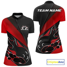 Load image into Gallery viewer, Custom Black And Red Flame Bowling Women Quarter-Zip Shirt, Team Bowling League Shirt IPHW10254