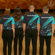 Load image into Gallery viewer, Custom Black And Turquoise Blue Flame Bowling Men Polo Shirt, Team Bowling League Shirt IPHW10255