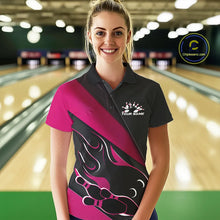 Load image into Gallery viewer, Custom Black And Pink Flame Bowling Women Polo Shirt, Team Bowling League Shirt IPHW10256