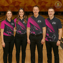 Load image into Gallery viewer, Custom Black And Pink Flame Bowling Men Polo Shirt, Team Bowling League Shirt IPHW10256