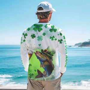 Custom St Patrick's Day Shamprock Walleye Long Sleeve Tournament Fishing Shirts IPHW8389