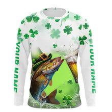 Load image into Gallery viewer, Custom St Patrick&#39;s Day Shamprock Walleye Long Sleeve Tournament Fishing Shirts IPHW8389