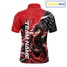 Load image into Gallery viewer, Custom Red Thunder Lightning Patriotic Dragon Bowling Shirts, Freedom US Flag Bowling Jerseys Bowlers Outfit IPHW10480