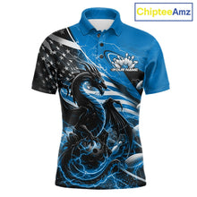 Load image into Gallery viewer, Custom Blue Thunder Lightning Patriotic Dragon Bowling Shirts, Freedom US Flag Bowling Jerseys Bowlers Outfit IPHW10481