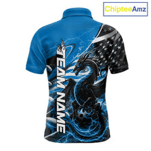 Load image into Gallery viewer, Custom Blue Thunder Lightning Patriotic Dragon Bowling Shirts, Freedom US Flag Bowling Jerseys Bowlers Outfit IPHW10481