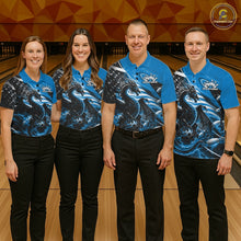 Load image into Gallery viewer, Custom Blue Thunder Lightning Patriotic Dragon Bowling Shirts, Freedom US Flag Bowling Jerseys Bowlers Outfit IPHW10481