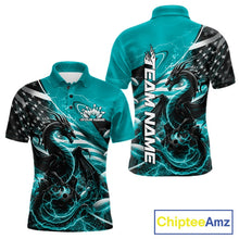 Load image into Gallery viewer, Custom Turquoise Blue Thunder Lightning Patriotic Dragon Bowling Shirts, Freedom US Flag Bowling Jerseys IPHW10482