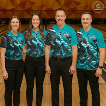 Load image into Gallery viewer, Custom Turquoise Blue Thunder Lightning Patriotic Dragon Bowling Shirts, Freedom US Flag Bowling Jerseys IPHW10482