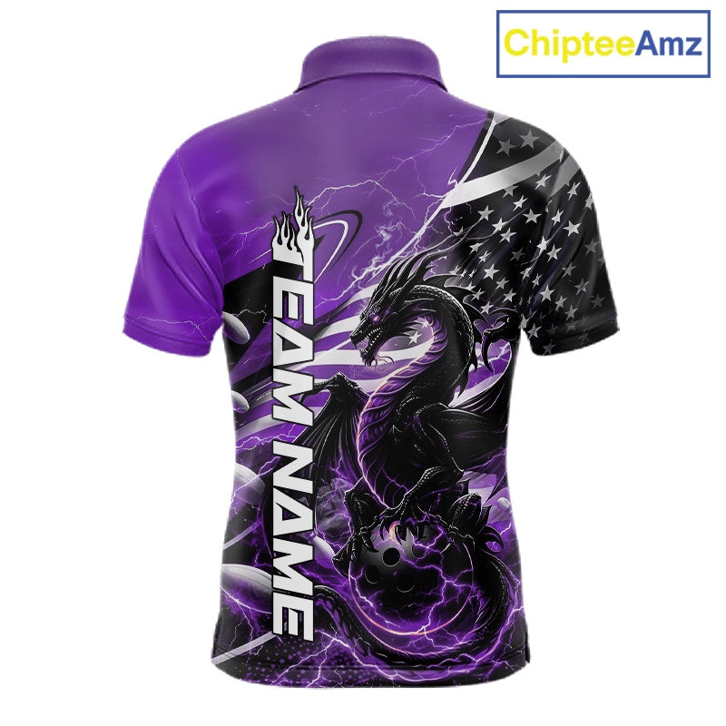 Custom Purple Thunder Lightning Patriotic Dragon Bowling Shirts, Freedom US Flag Bowling Jerseys Bowlers Outfit IPHW10485