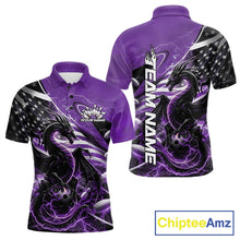 Load image into Gallery viewer, Custom Purple Thunder Lightning Patriotic Dragon Bowling Shirts, Freedom US Flag Bowling Jerseys Bowlers Outfit IPHW10485