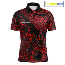 Load image into Gallery viewer, Custom Black And Red Tribal Flame Bowling Ball Bowling Team Shirts, Polynesian Bowling Tournament Shirt IPHW10486