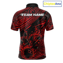 Load image into Gallery viewer, Custom Black And Red Tribal Flame Bowling Ball Bowling Team Shirts, Polynesian Bowling Tournament Shirt IPHW10486