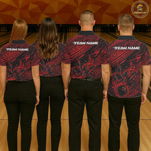 Load image into Gallery viewer, Custom Black And Red Tribal Flame Bowling Ball Bowling Team Shirts, Polynesian Bowling Tournament Shirt IPHW10486