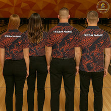 Load image into Gallery viewer, Custom Black And Orange Tribal Flame Bowling Ball Bowling Team Shirts, Polynesian Bowling Tournament Shirt IPHW10488