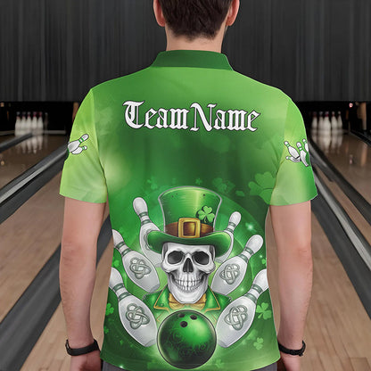 Custom Celtic St Patricks Day Bowling Polo Team Shirts For Men, Shamprock Skull Bowling Shirt IPHW8589