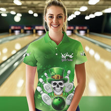 Load image into Gallery viewer, Custom Celtic St Patricks Day Bowling Polo Shirts For Women, Shamprock Skull Bowling Shirt IPHW8589
