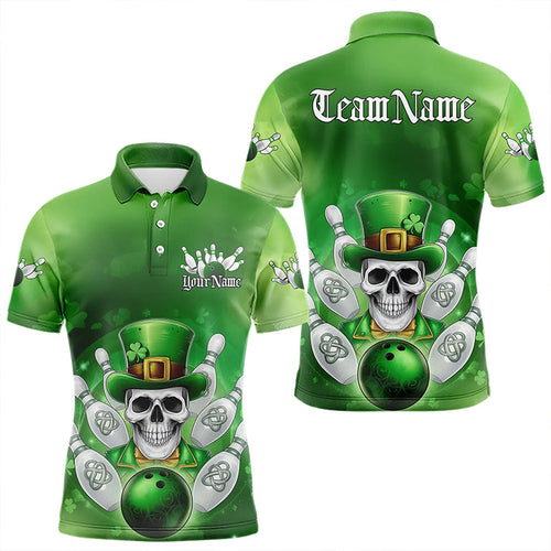 Custom Celtic St Patricks Day Bowling Polo Team Shirts For Men, Shamprock Skull Bowling Shirt IPHW8589