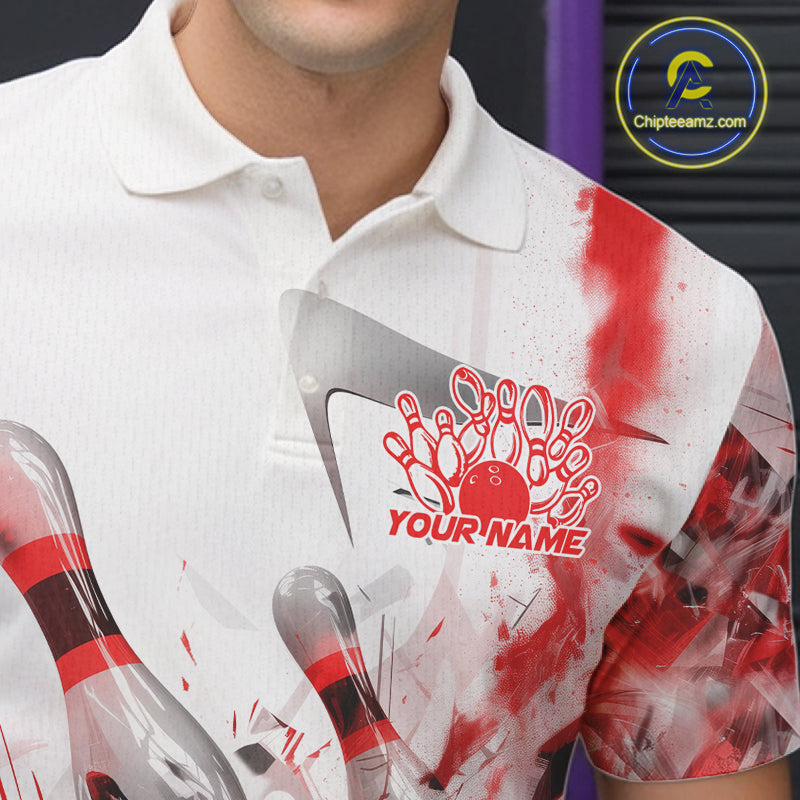 Custom Black And Red Men Bowling Team Shirts, Bowling League Shirt Bowlers Outfit IPHW10782