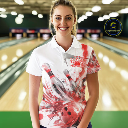 Custom Black And Red Women Bowling Team Shirts, Bowling League Shirt Bowlers Outfit IPHW10782