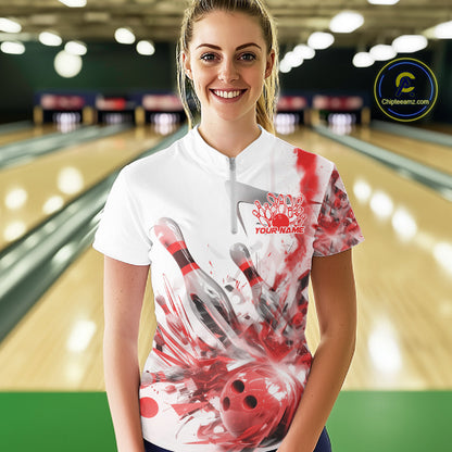 Custom Black And Red Women Bowling Team Shirts, Bowling League Shirt Bowlers Outfit IPHW10782