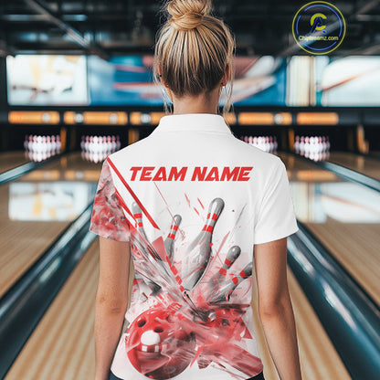 Custom Black And Red Women Bowling Team Shirts, Bowling League Shirt Bowlers Outfit IPHW10782