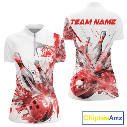 Custom Black And Red Women Bowling Team Shirts, Bowling League Shirt Bowlers Outfit IPHW10782